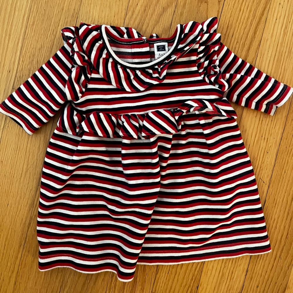 Janie and Jack Red White and Blue Striped Dress Long Sleeves 0-3 mo